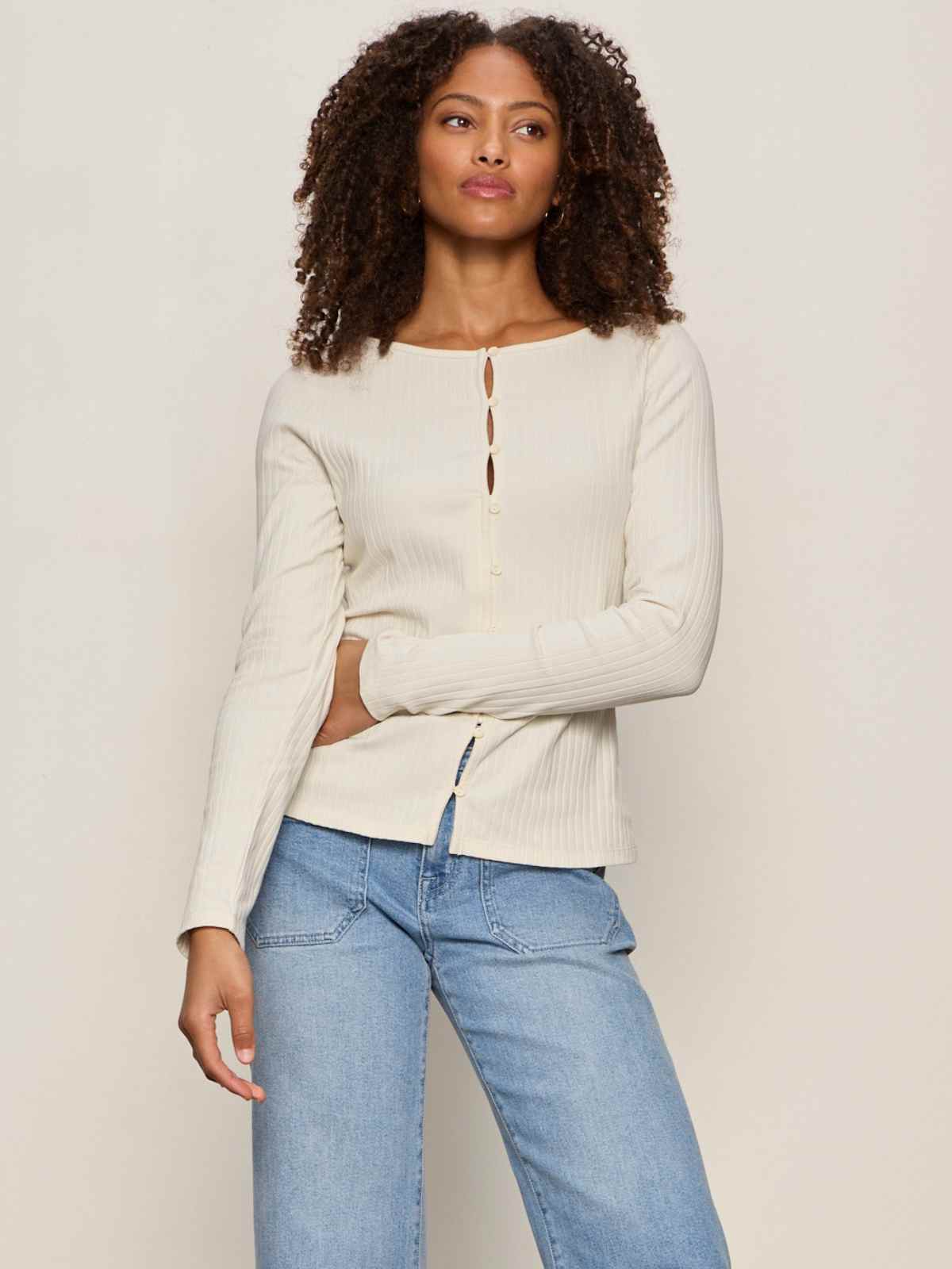 Button Front Ribbed Top
