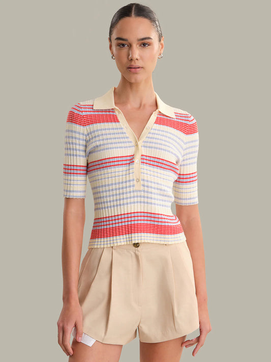 CALLA: STRIPED POLO TOP