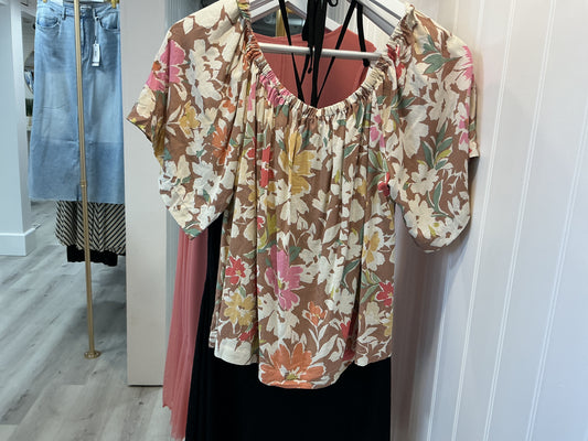 Cropped Scoop Neck Floral Top