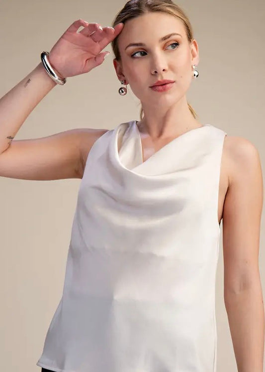 Draped Neckline Sleeveless Top