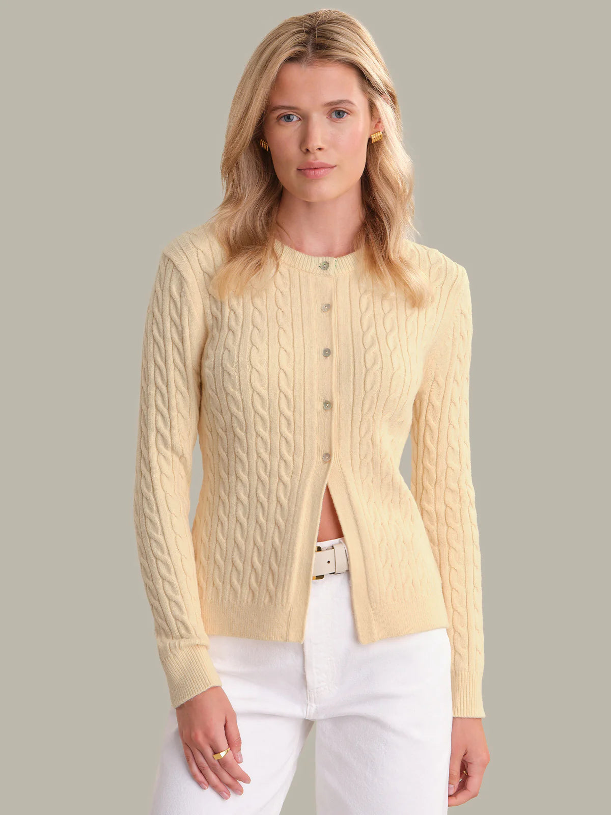 JULIANNA: CABLE KNIT CREWNECK CARDIGAN