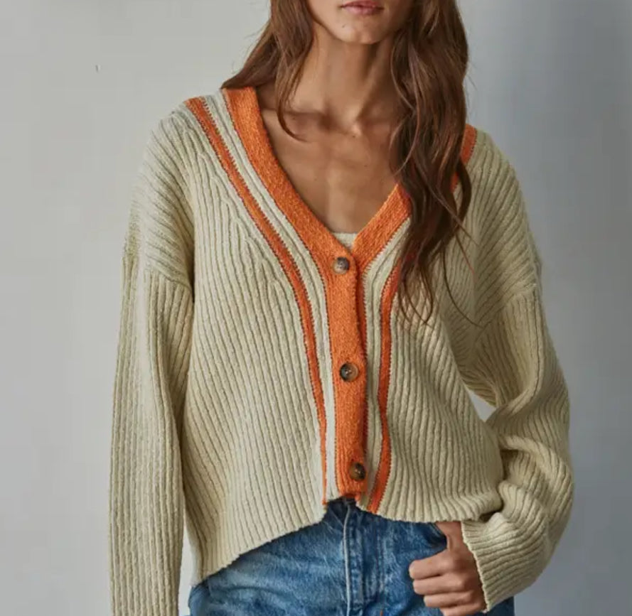 Knit Sweater with Orange Accent