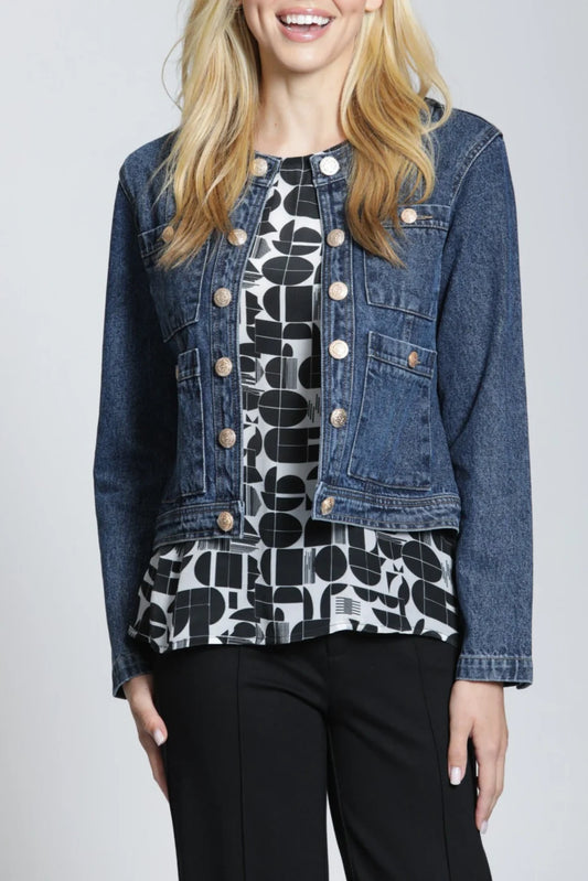 Collarless Denim Gold Buttons Jacket APNY