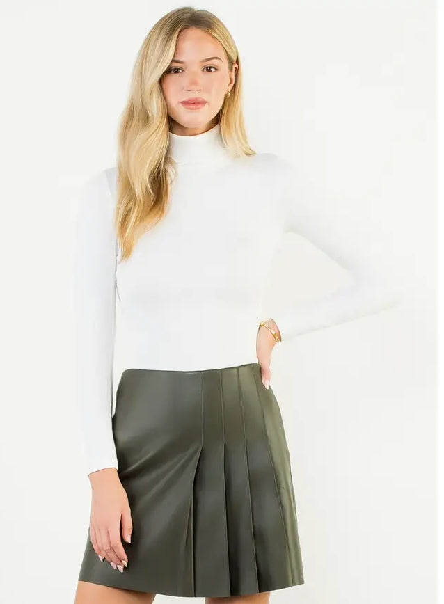 Pleated Leather Mini Skirt