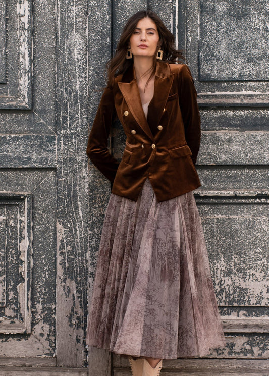 Printed Tulle Midi Skirt