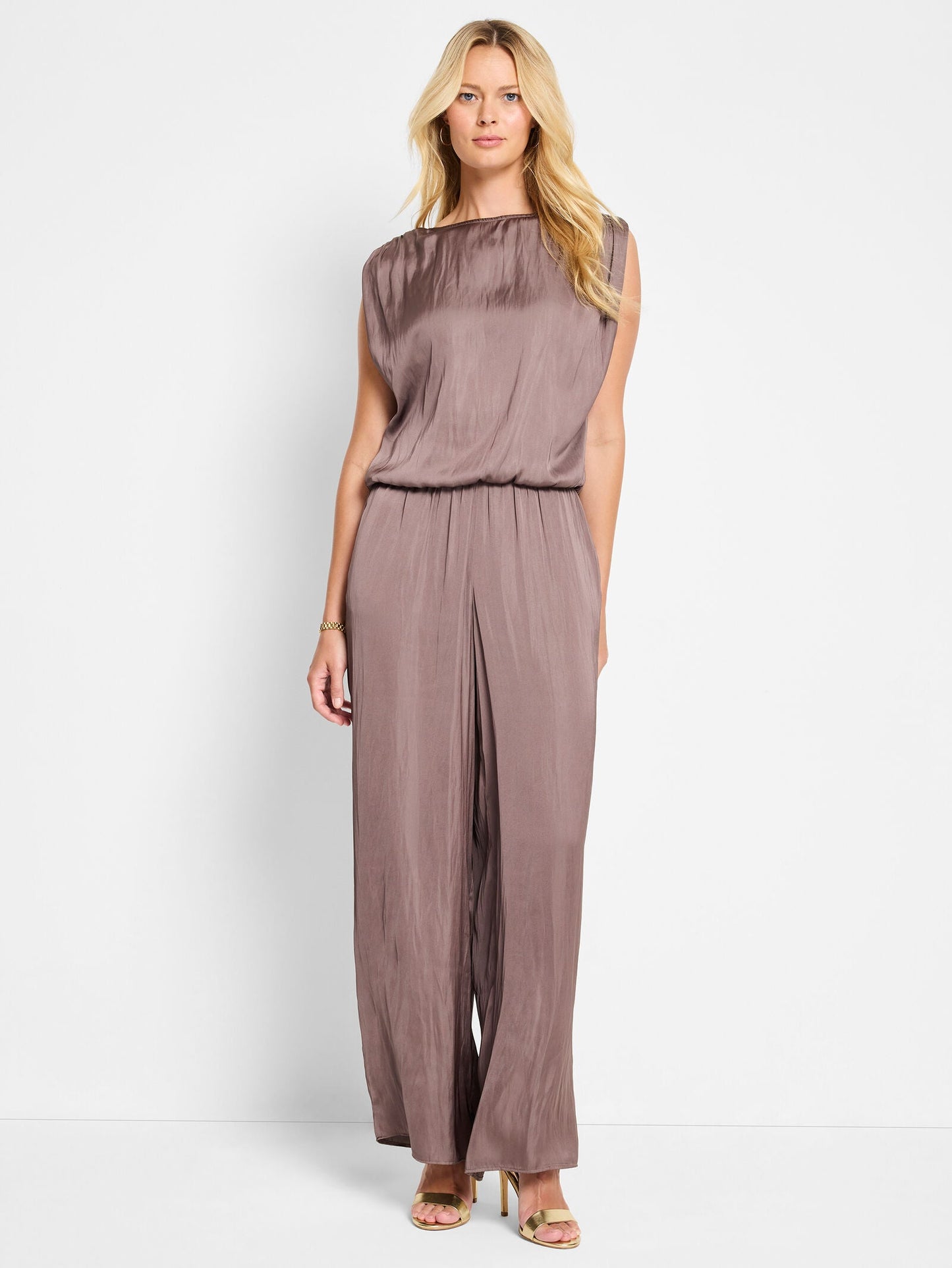 Glossy Sheen Ruched Shoulder Top