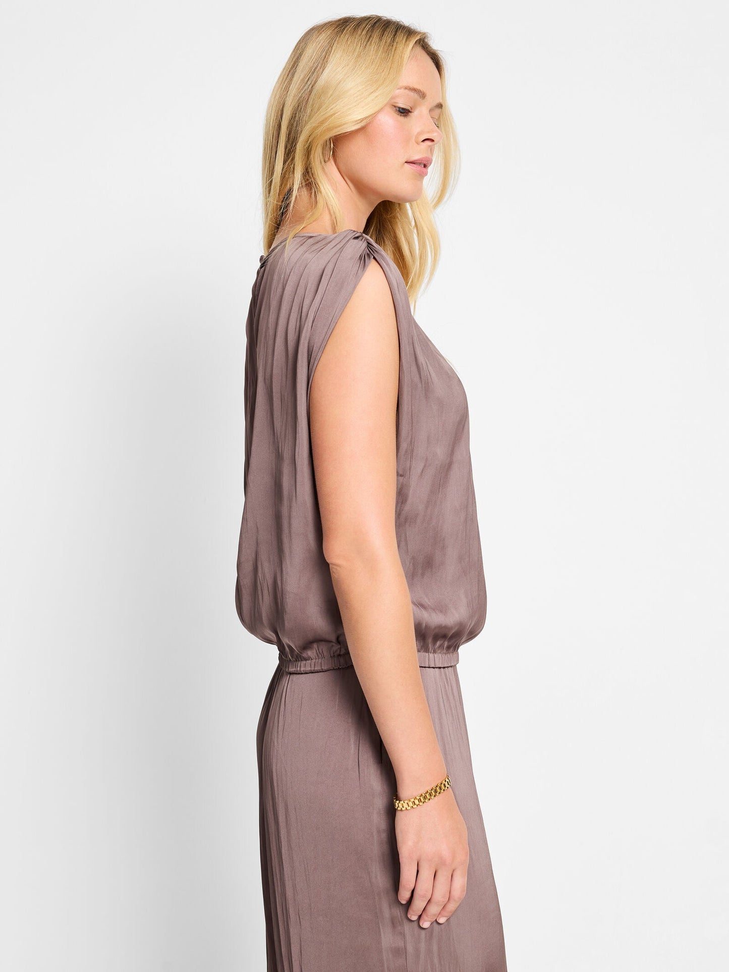 Glossy Sheen Ruched Shoulder Top