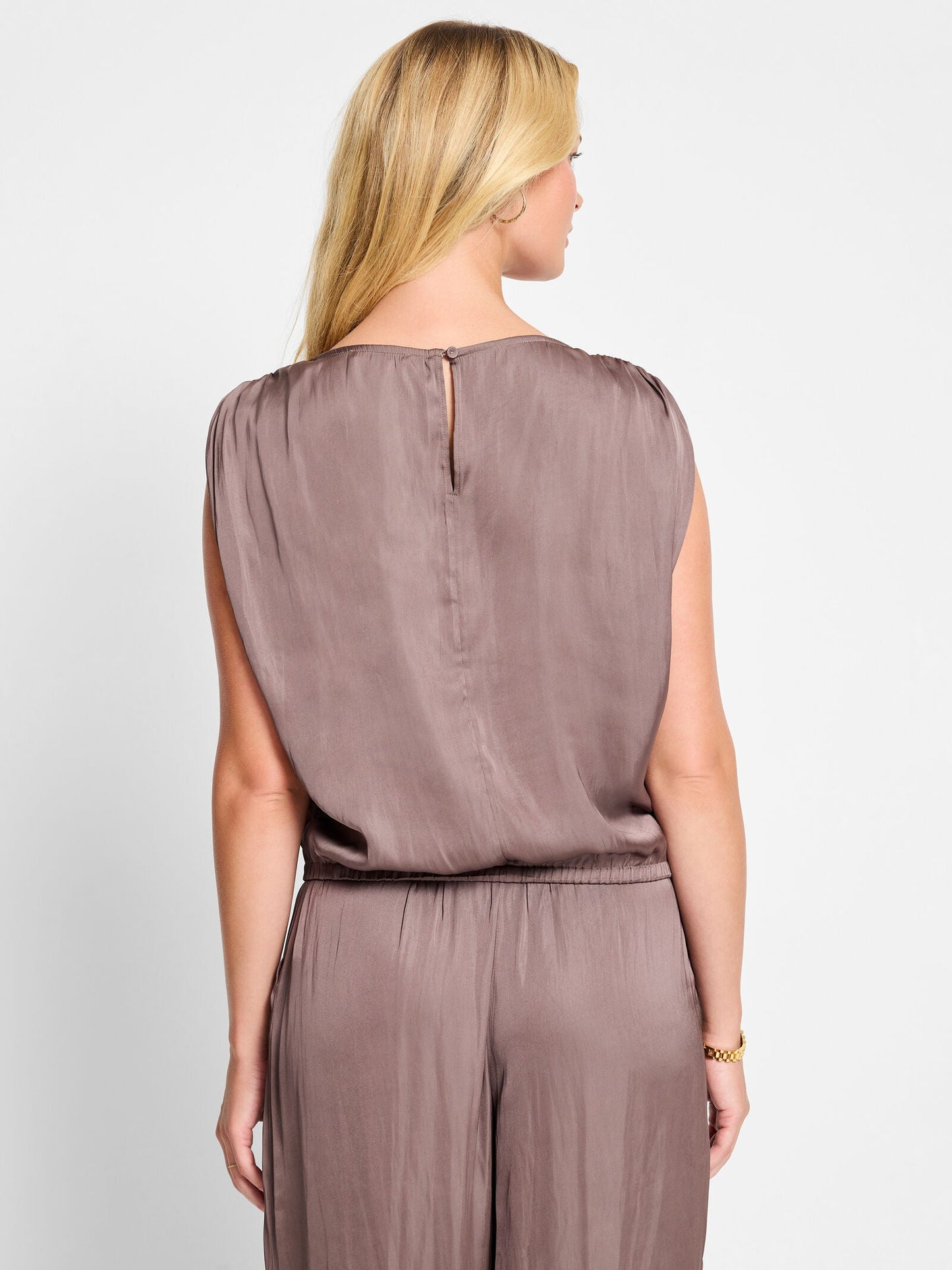 Glossy Sheen Ruched Shoulder Top
