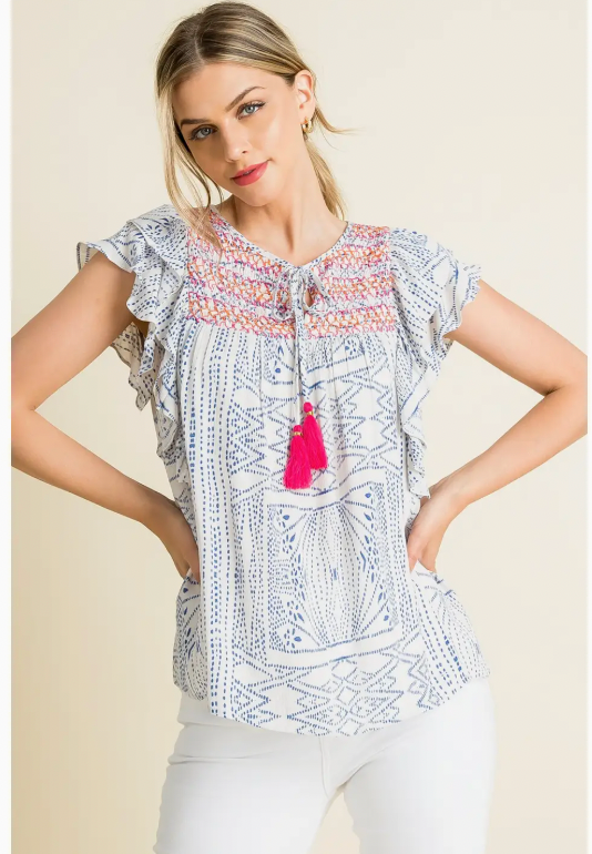Flutter Sleeve Print Top