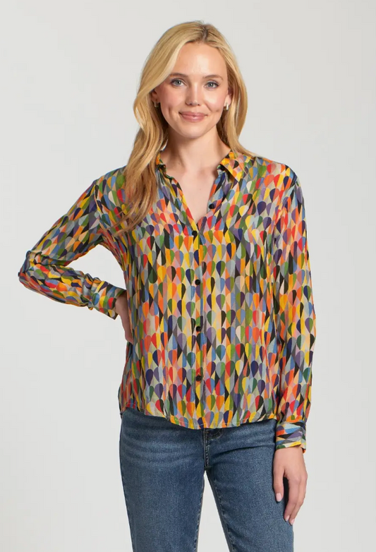 Button-Up with Roll-Up Sleeve - Olive Green Multi