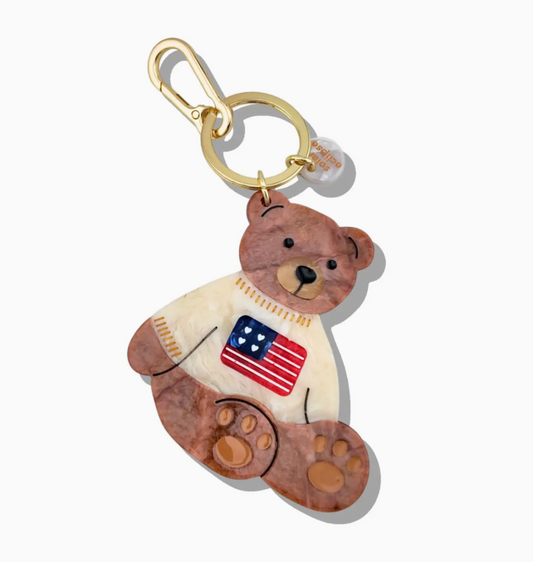 Hand-Painted Americana Teddy Bear Bag Charm + Keychain