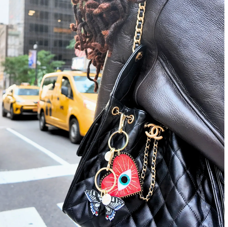 Hand-Painted Lucky Eye Heart Bag Charm + Keychain